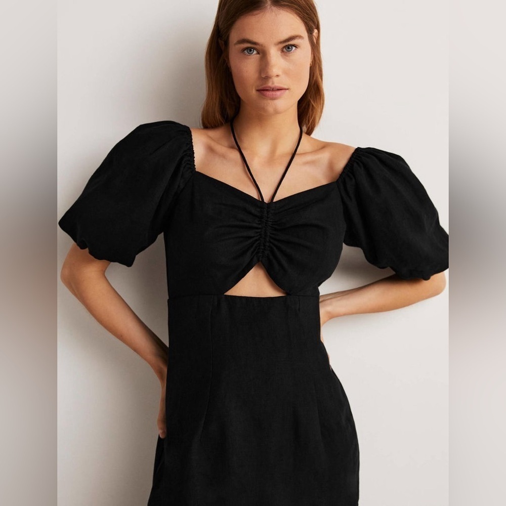 NWT Boden Black 100% Linen Short Sleeve Halter Neck Cutout Column Midi Dress 6 - Picture 2 of 12